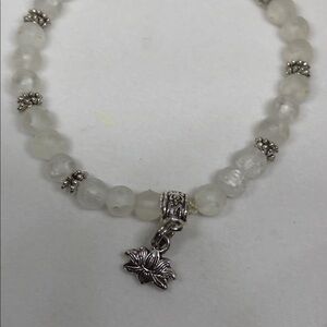 Clear Quartz Genuine, Yogi Stretch Collection Beaded Bracelet with Lotus Charm